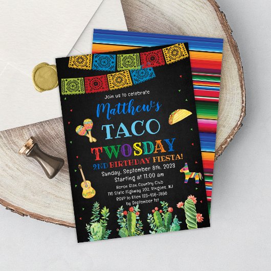 Fiesta Taco TWOsday 2nd Birthday Uitnodiging Jonge
