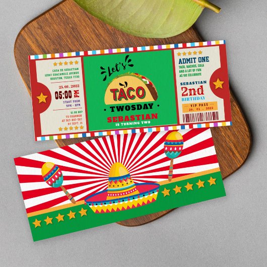 Fiesta Taco Twosday Birthday Ticket Kaart