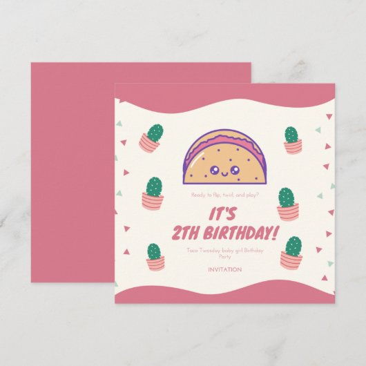 Fiesta Taco Twosday Cactus Girl 2e verjaardag Kaart (Voorkant / Achterkant)
