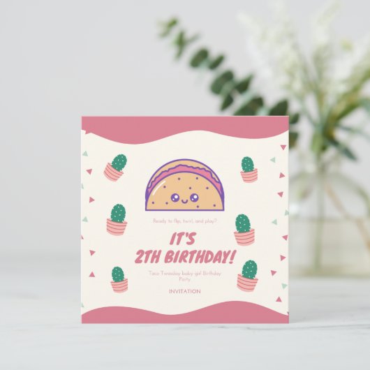 Fiesta Taco Twosday Cactus Girl 2e verjaardag Kaart (Staand voorkant)