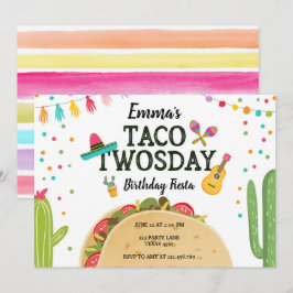 Fiesta Taco Twosday Cactus Girl 2e verjaardag Kaart