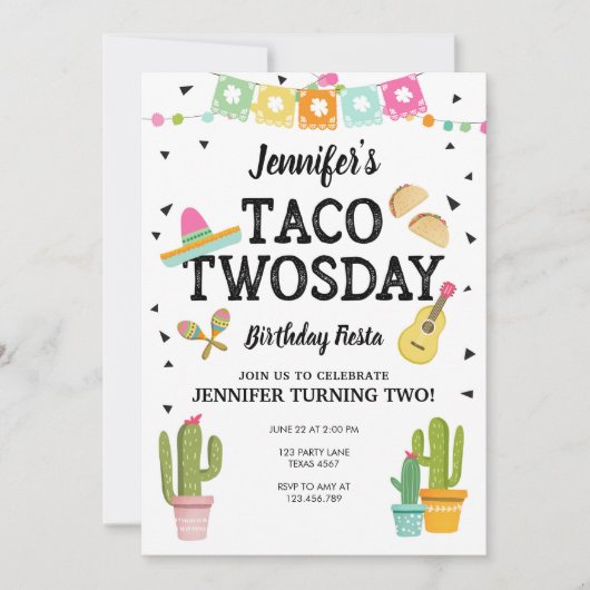 Fiesta Taco Twosday Cactus Girl 2e verjaardag Kaart (Voorkant)