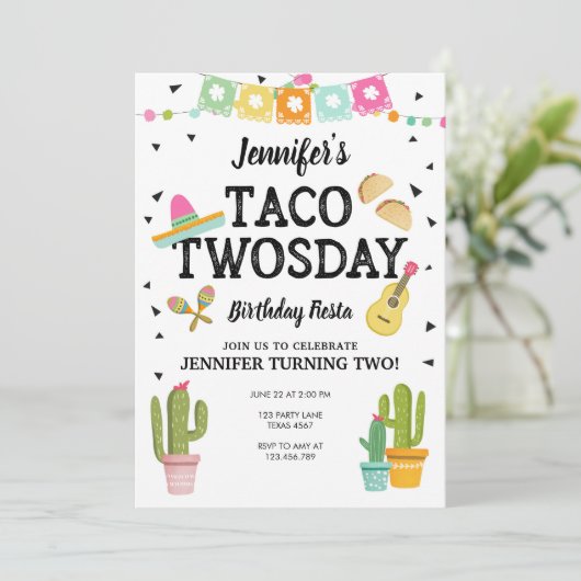 Fiesta Taco Twosday Cactus Girl 2e verjaardag Kaart (Staand voorkant)