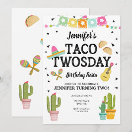 Fiesta Taco Twosday Cactus Girl 2e verjaardag Kaart