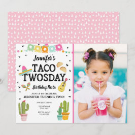 Fiesta Taco Twosday Cactus Girl 2e verjaardag Kaart