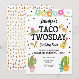 Fiesta Taco Twosday Cactus Girl 2e verjaardag Kaart