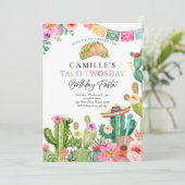 Fiesta Taco Twosday Waterverf Cactus 2e verjaardag Kaart (Staand voorkant)