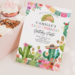 Fiesta Taco Twosday Waterverf Cactus 2e verjaardag Kaart