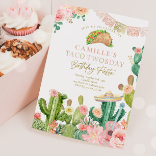 Fiesta Taco Twosday Waterverf Cactus 2e verjaardag Kaart