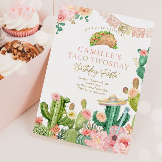 Fiesta Taco Twosday Waterverf Cactus 2e verjaardag Kaart