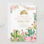 Fiesta Taco Twosday Waterverf Cactus 2e verjaardag Kaart (Voorkant)