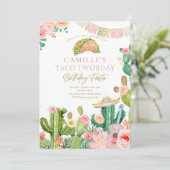 Fiesta Taco Twosday Waterverf Cactus 2e verjaardag Kaart (Staand voorkant)