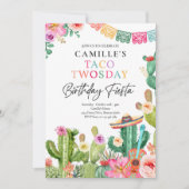 Fiesta Taco Twosday Waterverf Cactus 2e verjaardag Kaart (Voorkant)