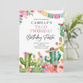 Fiesta Taco Twosday Waterverf Cactus 2e verjaardag Kaart (Staand voorkant)