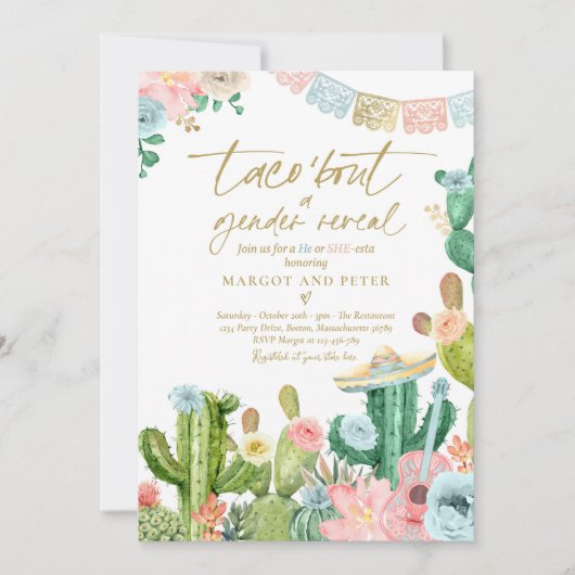Fiesta Taco'Bout A Gender Reopenbaars Cactus Party Kaart (Voorkant)