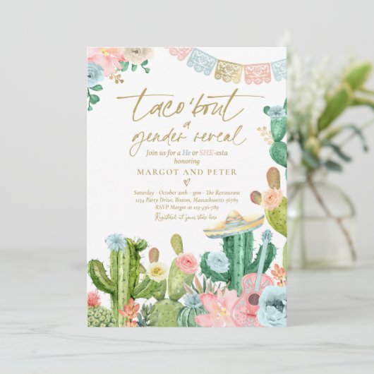 Fiesta Taco'Bout A Gender Reopenbaars Cactus Party Kaart (Staand voorkant)