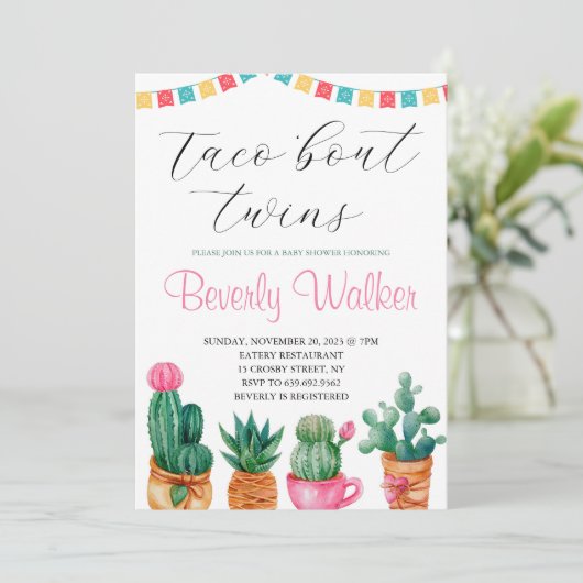 Fiesta Taco'Bout Twins Mexican Cactus Baby shower Kaart (Staand voorkant)
