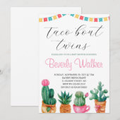 Fiesta Taco'Bout Twins Mexican Cactus Baby shower Kaart (Voorkant / Achterkant)
