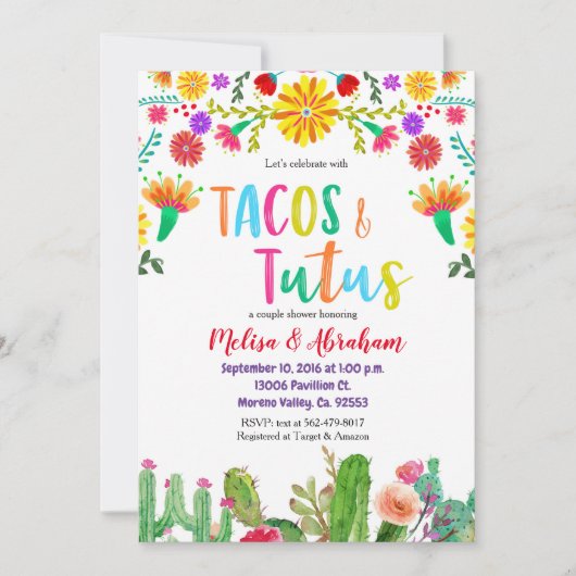 Fiesta Tacos en Tutus Baby shower Uitnodigingskaar Kaart (Voorkant)