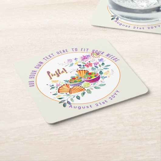 FIESTA Tacos Guacamole Folkart Bloemen Custom Kartonnen Onderzetters (Schuin)
