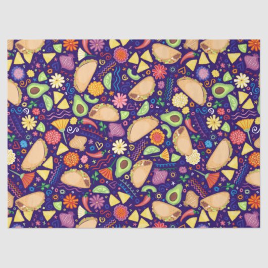 Fiesta Tacos over Blue Festive Mexican Food Tissuepapier (Voorkant)