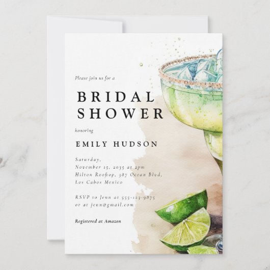 Fiesta Tequila Waterverf Bruidsdouche Uitnodiging (Voorkant)