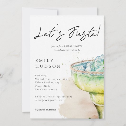 Fiesta Tequila Waterverf Bruidsdouche Uitnodiging (Voorkant)