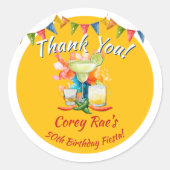 Fiesta Thema Verjaardag Dank u - 50ste Aangepast Ronde Sticker (Voorkant)