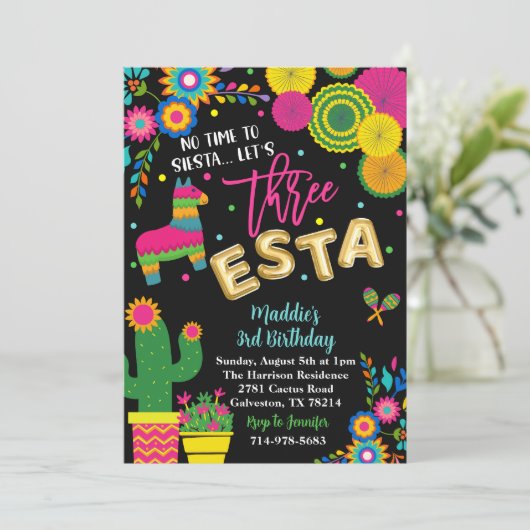 Fiesta Thema Verjaardag, Drie-Esta Verjaardagsfees Kaart (Staand voorkant)