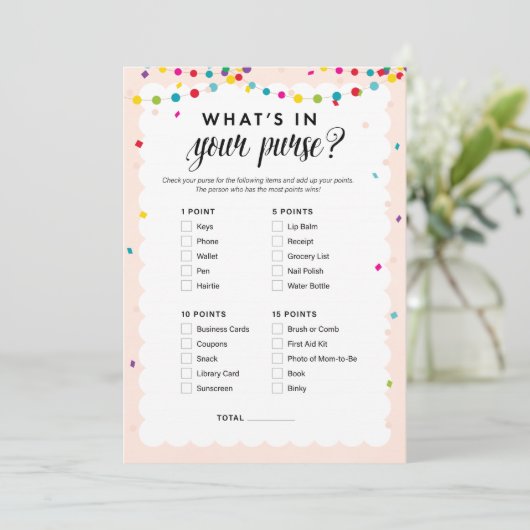 Fiesta thema wat zit er in je tas baby shower spel programmakaart (Staand voorkant)