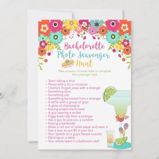 Fiesta Theme Bachelorette Party Scavenger Hunt Kaart (Voorkant)