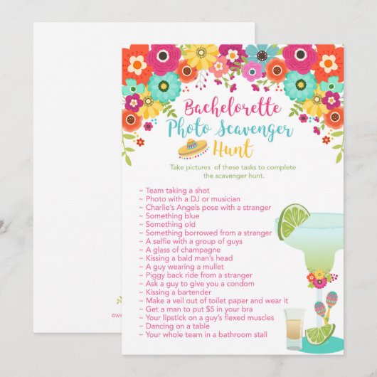 Fiesta Theme Bachelorette Party Scavenger Hunt Kaart (Voorkant / Achterkant)