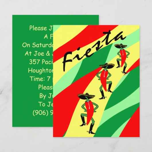 Fiesta Theme Party Invitation Colorful Streamers Kaart (Voorkant / Achterkant)