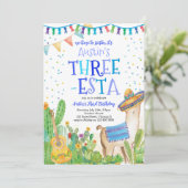 Fiesta Three Esta Boy Blue 3rd Birthday Invitation Kaart (Staand voorkant)