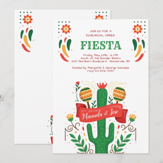 Fiesta Time Rehearsal Dinner Kaart (Voorkant / Achterkant)