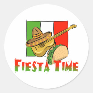 Fiesta Time Taco, Sombrero, Gitaar Ronde Sticker