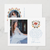 Fiesta Twee Foto Blauw Quinceanera Bloemen Dank u Briefkaart (Voorkant / Achterkant)