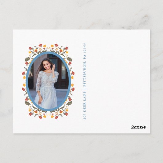 Fiesta Twee Foto Blauw Quinceanera Bloemen Dank u Briefkaart (Achterkant)