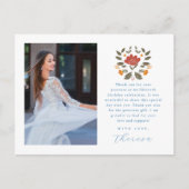 Fiesta Twee Foto Blauw Quinceanera Bloemen Dank u Briefkaart (Voorkant)