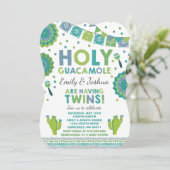Fiesta Twin Baby shower Invitation Holy Guacamole Kaart (Staand voorkant)