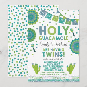 Fiesta Twin Baby shower Invitation Holy Guacamole Kaart