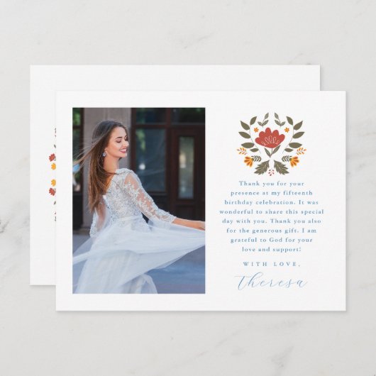 Fiesta Two Photo Blauwe Quinceanera Bloemrijke Dan Briefkaart (Voorkant / Achterkant)