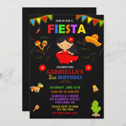 Fiesta-uitnodiging Fiesta-verjaardagsuitnodiging Kaart (Voorkant / Achterkant)