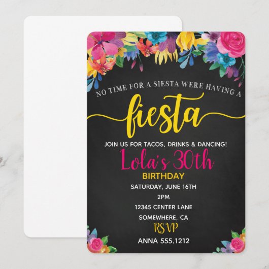 FIESTA-UITNODIGING KAART (Voorkant / Achterkant)