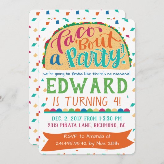Fiesta Uitnodiging Taco Over een Feest (Voorkant / Achterkant)