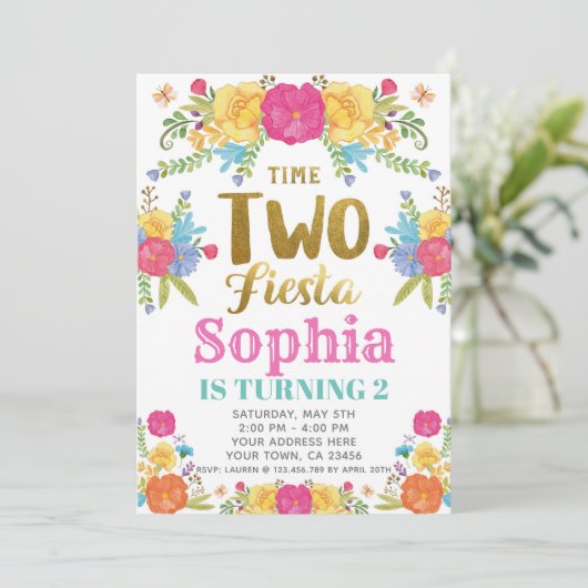Fiesta uitnodiging voor 2e verjaardag (Staand voorkant)