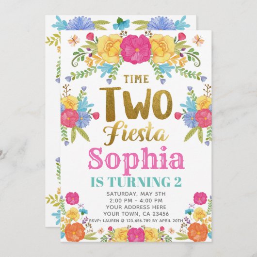 Fiesta uitnodiging voor 2e verjaardag (Voorkant / Achterkant)