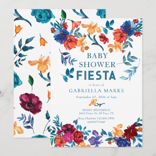 Fiesta | Uitnodiging voor een Baby shower van de W (Voorkant / Achterkant)