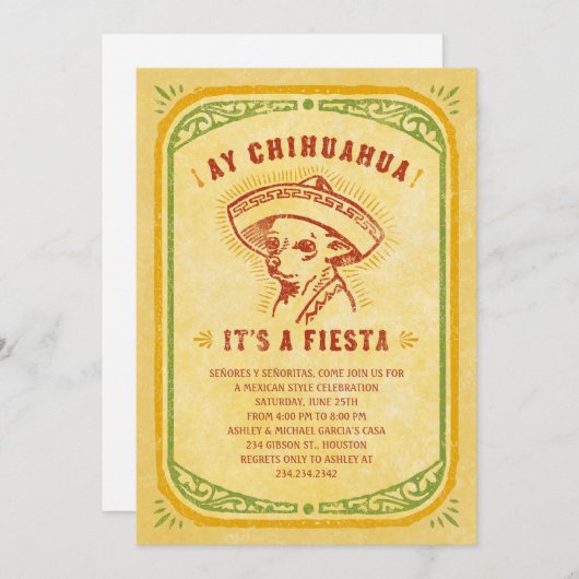 Fiesta-uitnodigingen - Aye Chihauhau  Mexicaans Kaart (Voorkant / Achterkant)