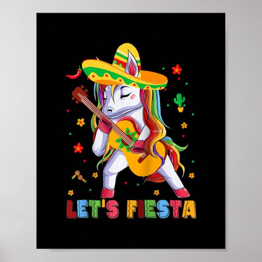 Fiesta Unicorn Guitar Funny Cinco de Mayo Poster (Voorkant)